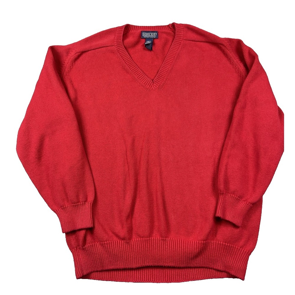 Lands End Sweater Mens XL V Neck Drifter Pullover Knit Classic Made USA